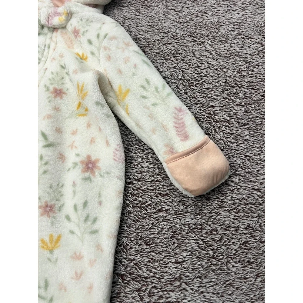 Le Top Bebe Baby 6-9M Floral Fleece Hooded Footed Bunting Snowsuit Mittens